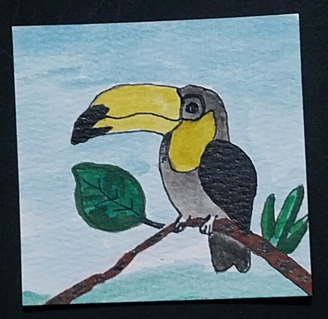 Original Watercolor Miniature Painting 3″ Toucan Bird 3 Inch Art