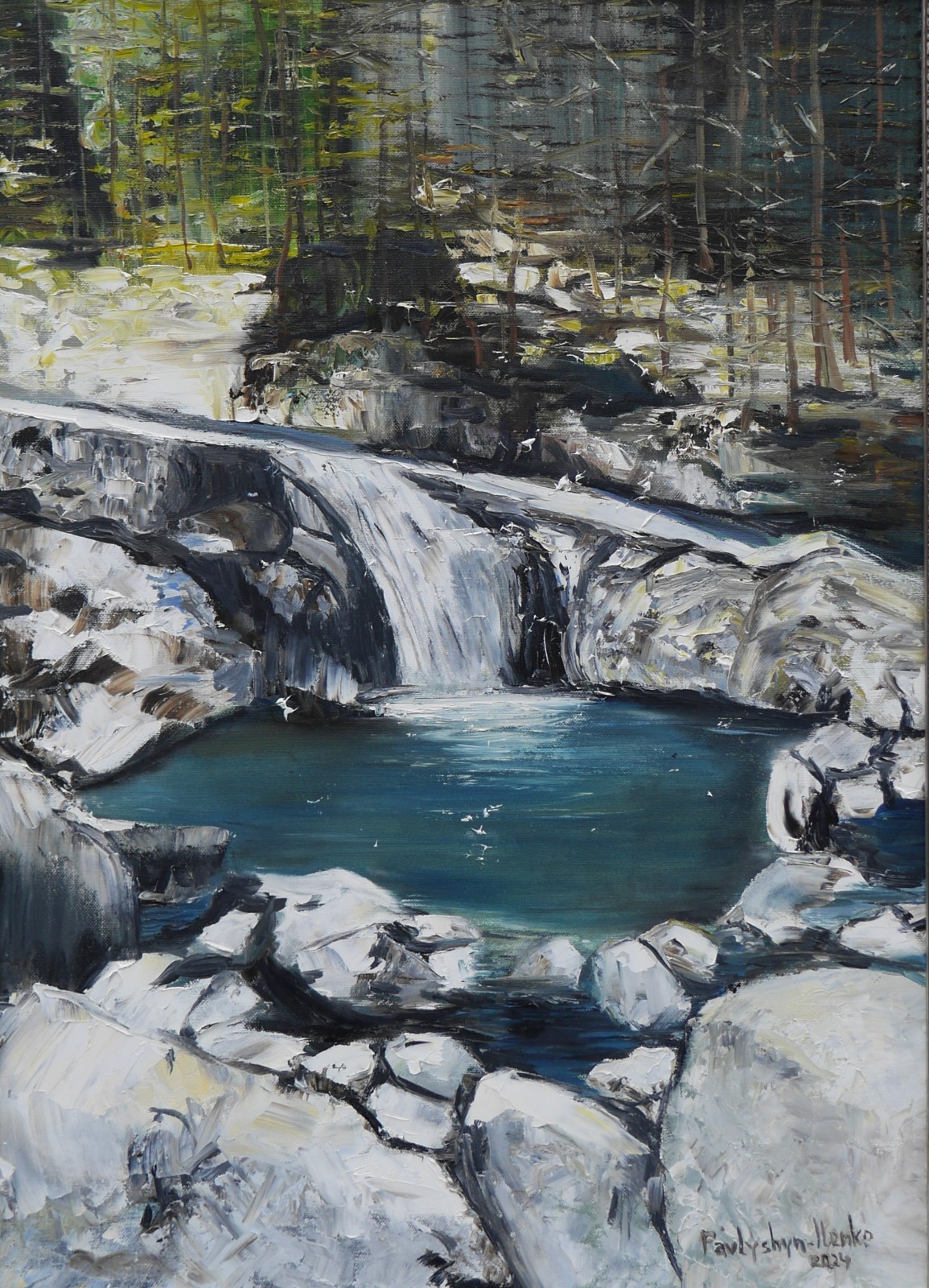 art 318 original painting 70×50 cm oil on canvas ZP waterfall landscape