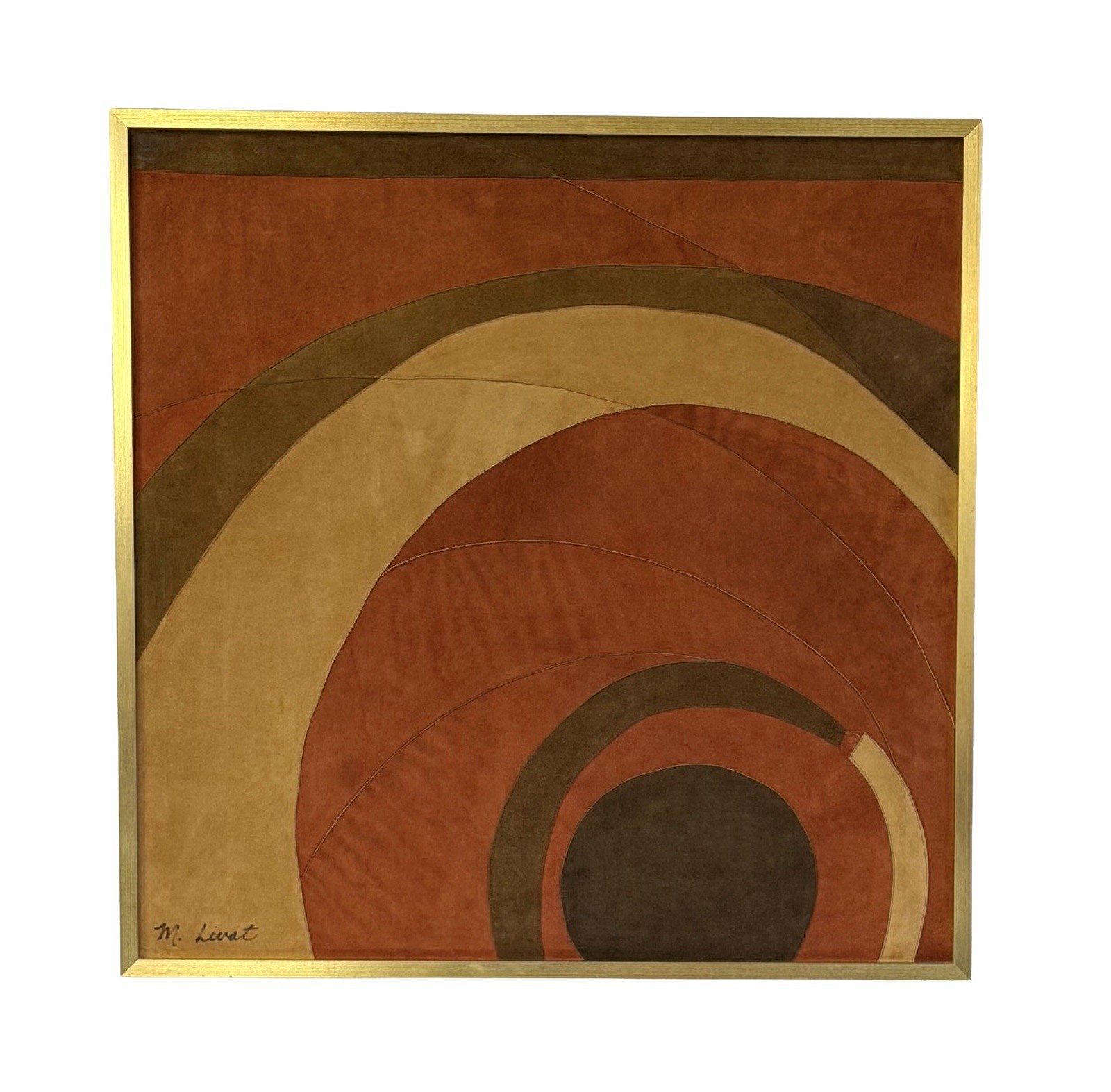 Vintage Mid Century Suede Leather Geometric Abstract Art Signed M. Lavit 30×30
