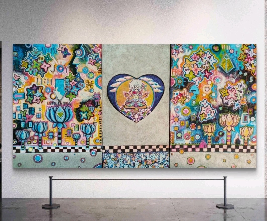 LONG LIFE, JOY, PROSPERITY – K. Bickman, White Tara 6′ x 11′ Exclusive Fine Art