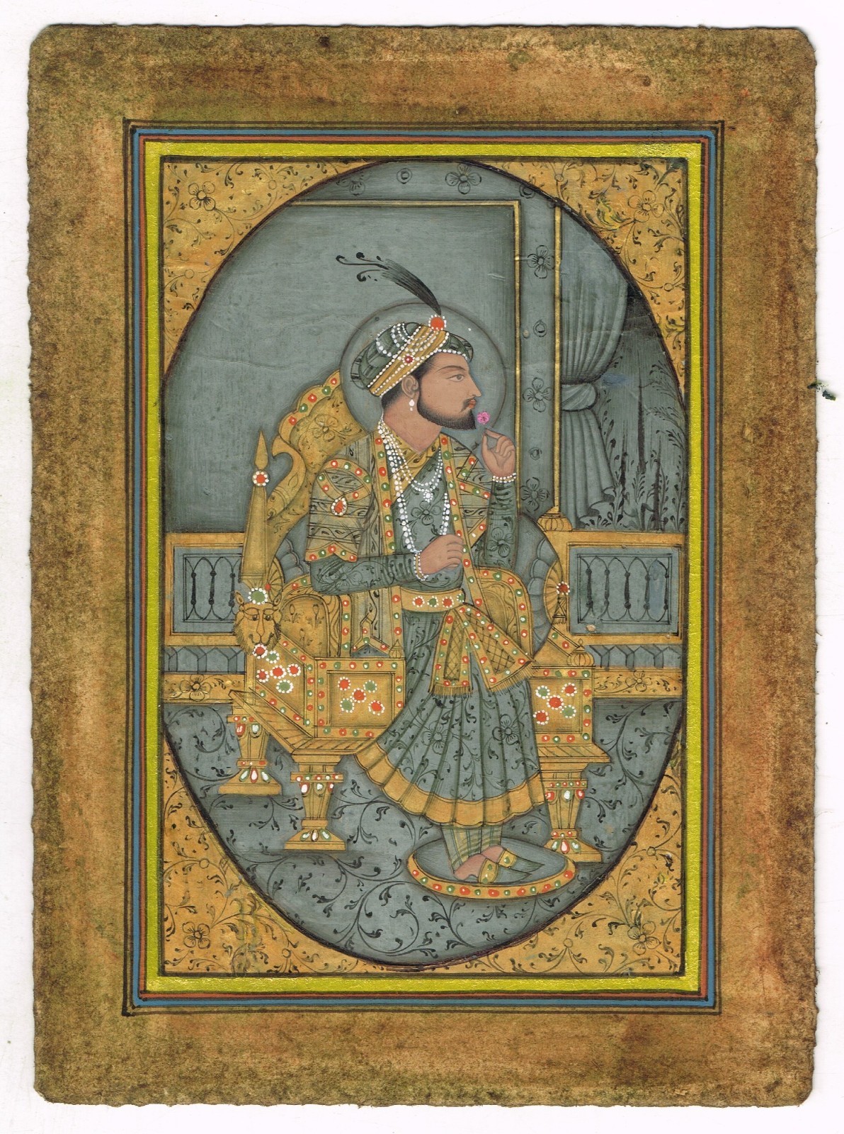 Handmade Mughal Miniature Painting Depicting Emperor Shah Jahan On paper 4X5.5″
