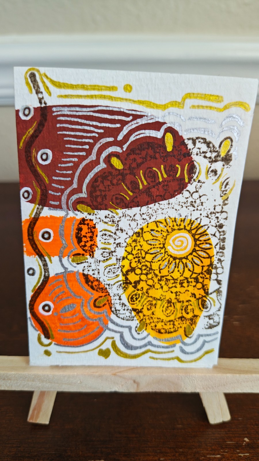 ACEO original art mini card gouache watercolor ink abstract floral collage 8