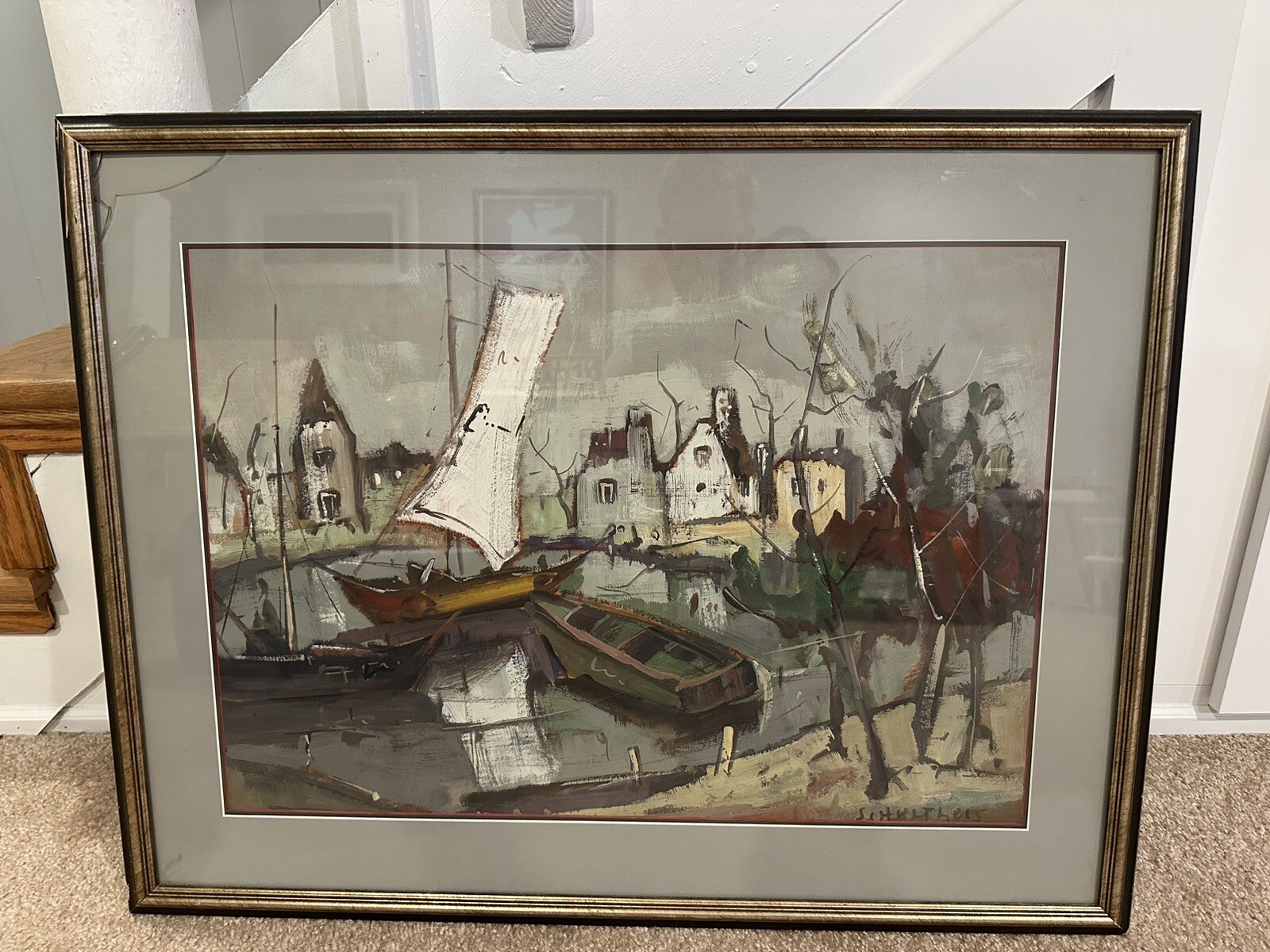 Joles Bickel Schultheis (1905-1988) Harbor Nautical Painting signed Artist