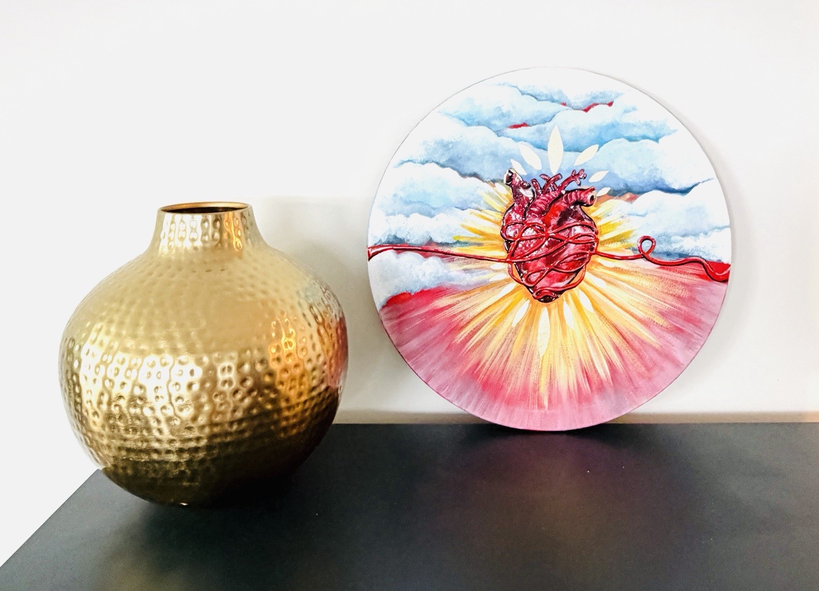Round Canva Anatomical Heart Radiant Sky- 20”inch- Doctor Gift Ideia- Love Gift