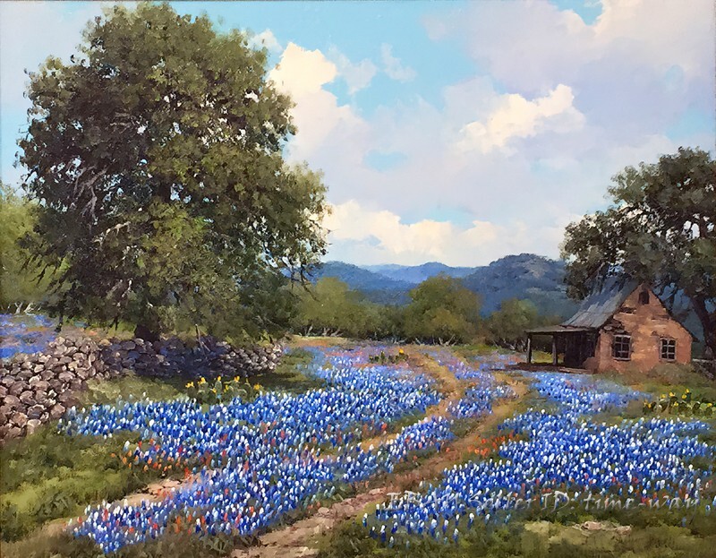 Texas Bluebonnet Landscape Oil painting Wall art Giclee Printed on Canvas P3273