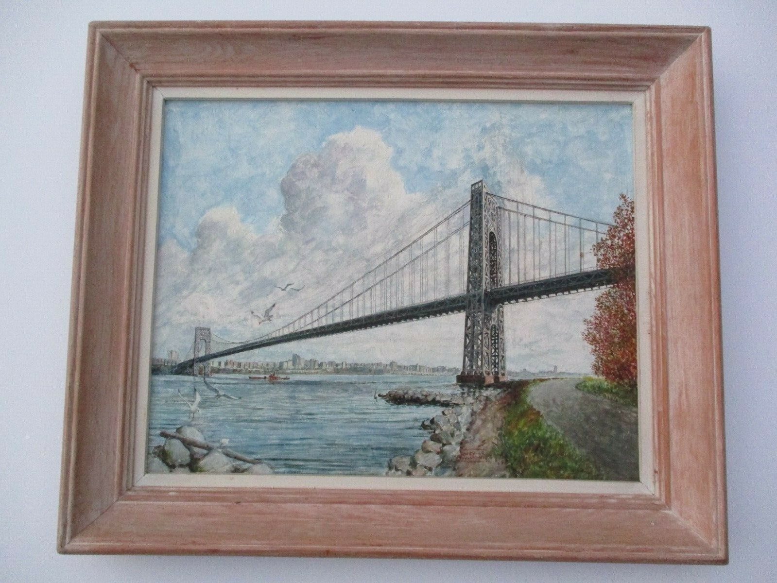 ANTIQUE VINTAGE WPA STYLE AMERICAN NY BRIDGE REGIONALISM LANDSCAPE LISTED ART