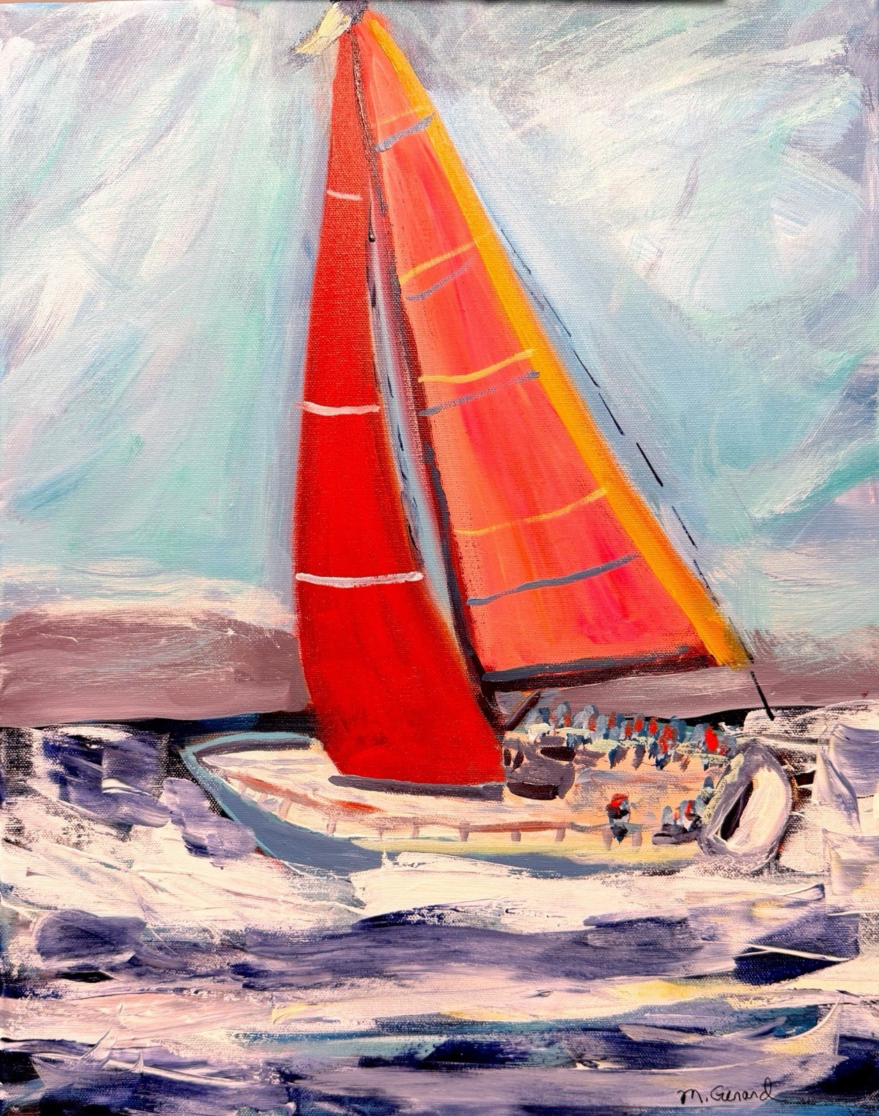 GERARD 16X20 IN-Abstract Expressionist Original Acrylic Painting Canvas Seascape
