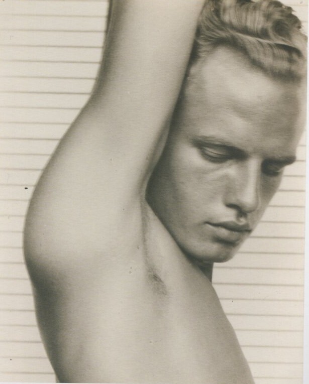 ACEO Art Card 1920’s Young Man with a bare chest and his Arm Raised