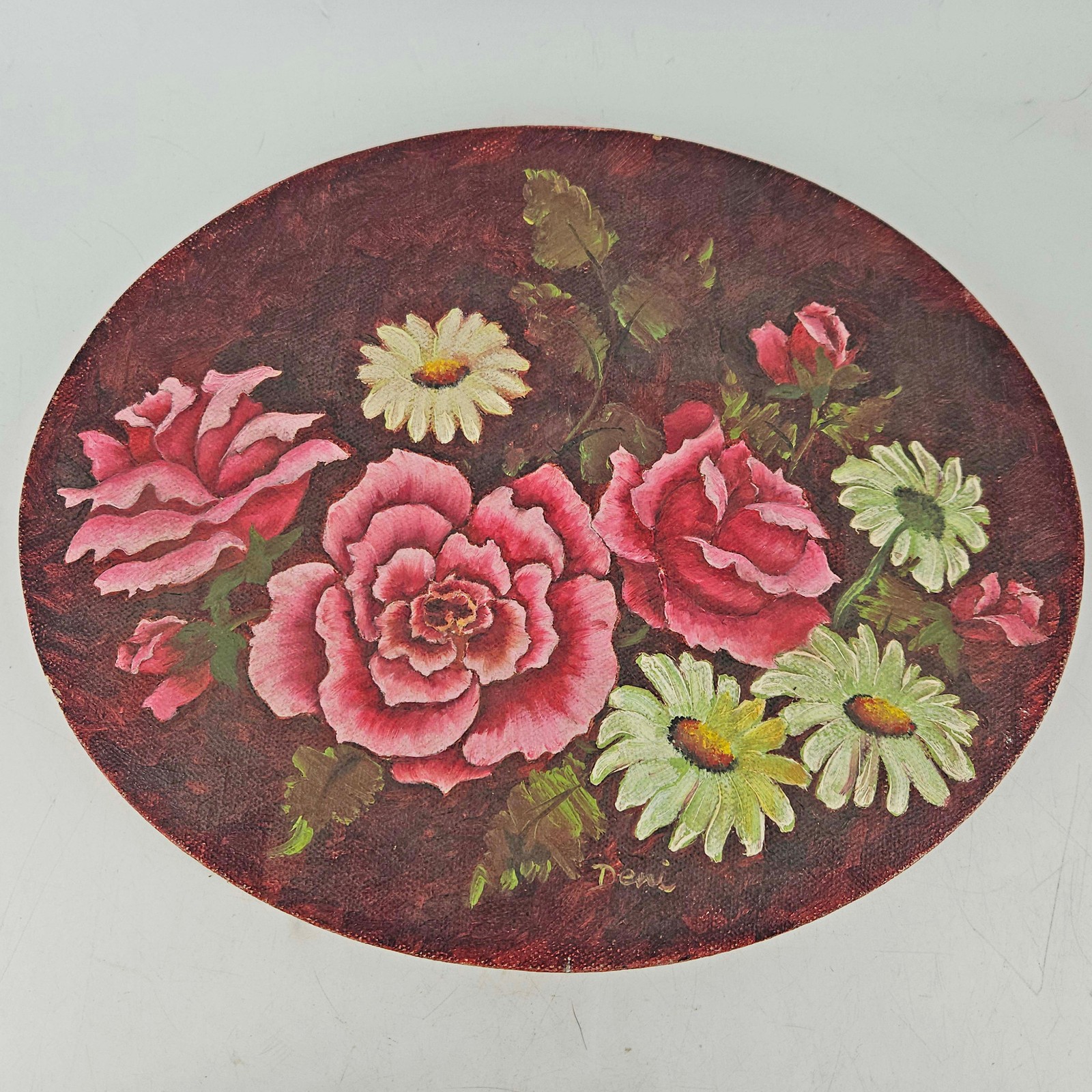 Vintage oval floral roses rose flower painting on canvas