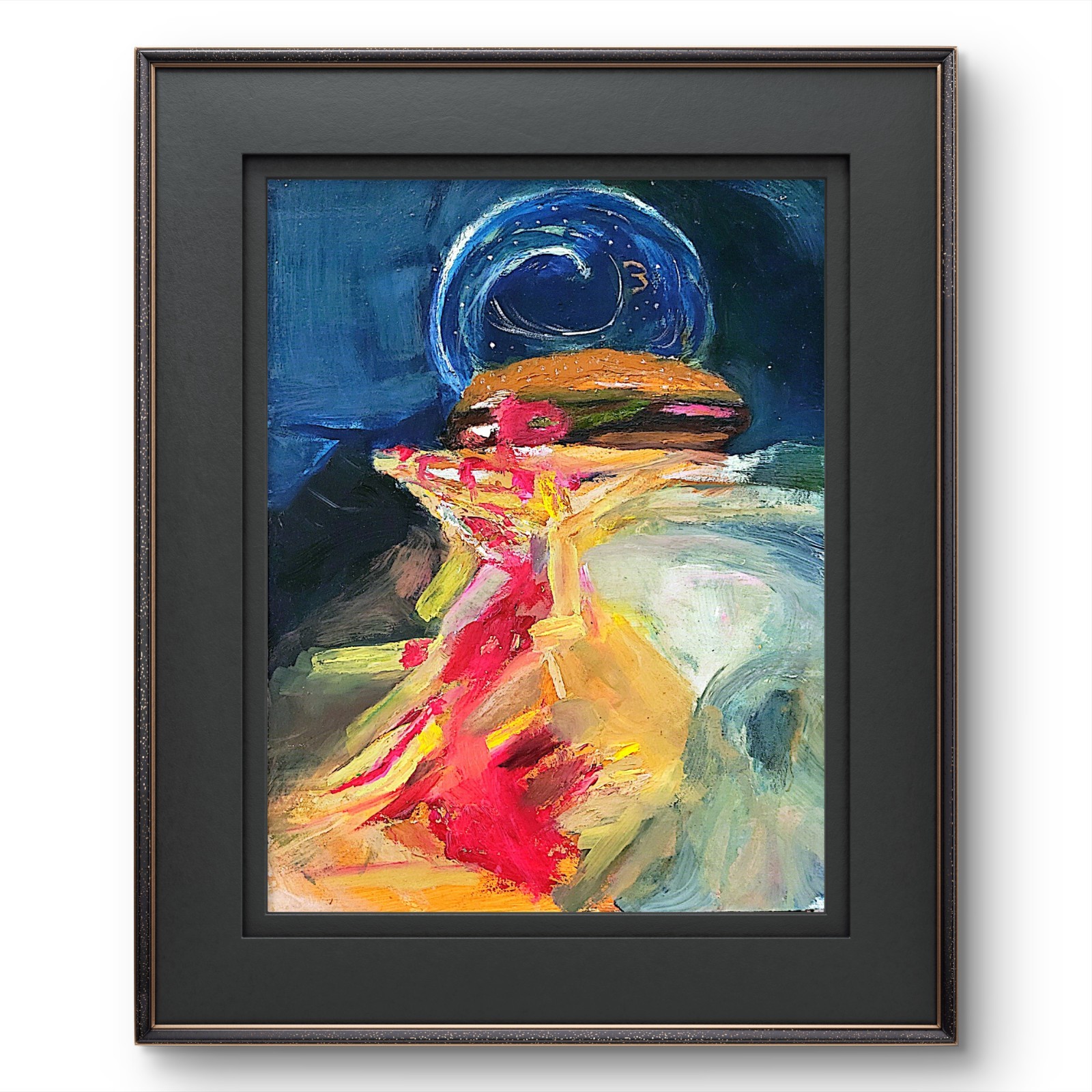 Burger And Fries Abstract Expressionist Original Oil Painting Canvas 12×16