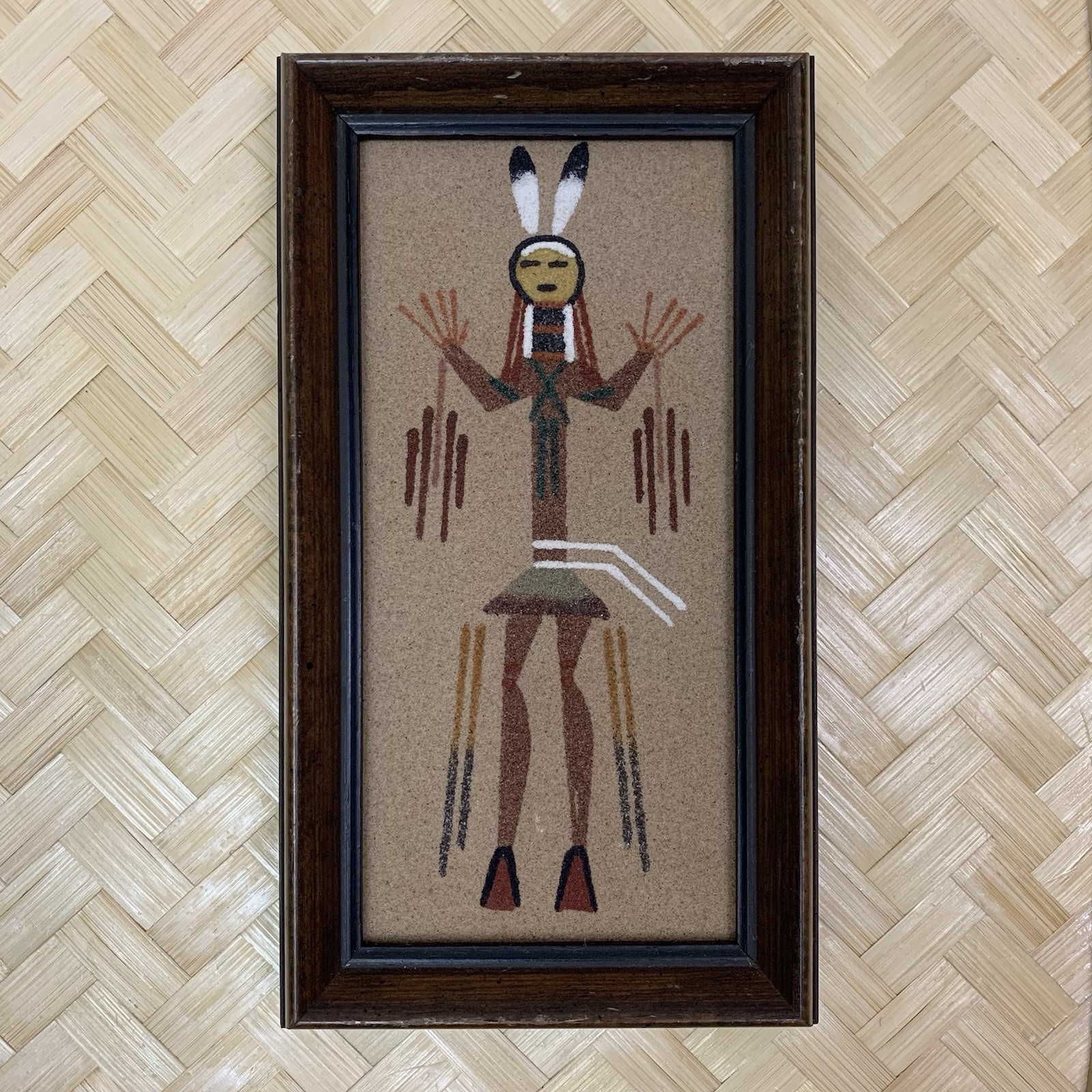 Vintage Sand Art Painting Southwestern Navajo Ceremonial Healing Framed Signed