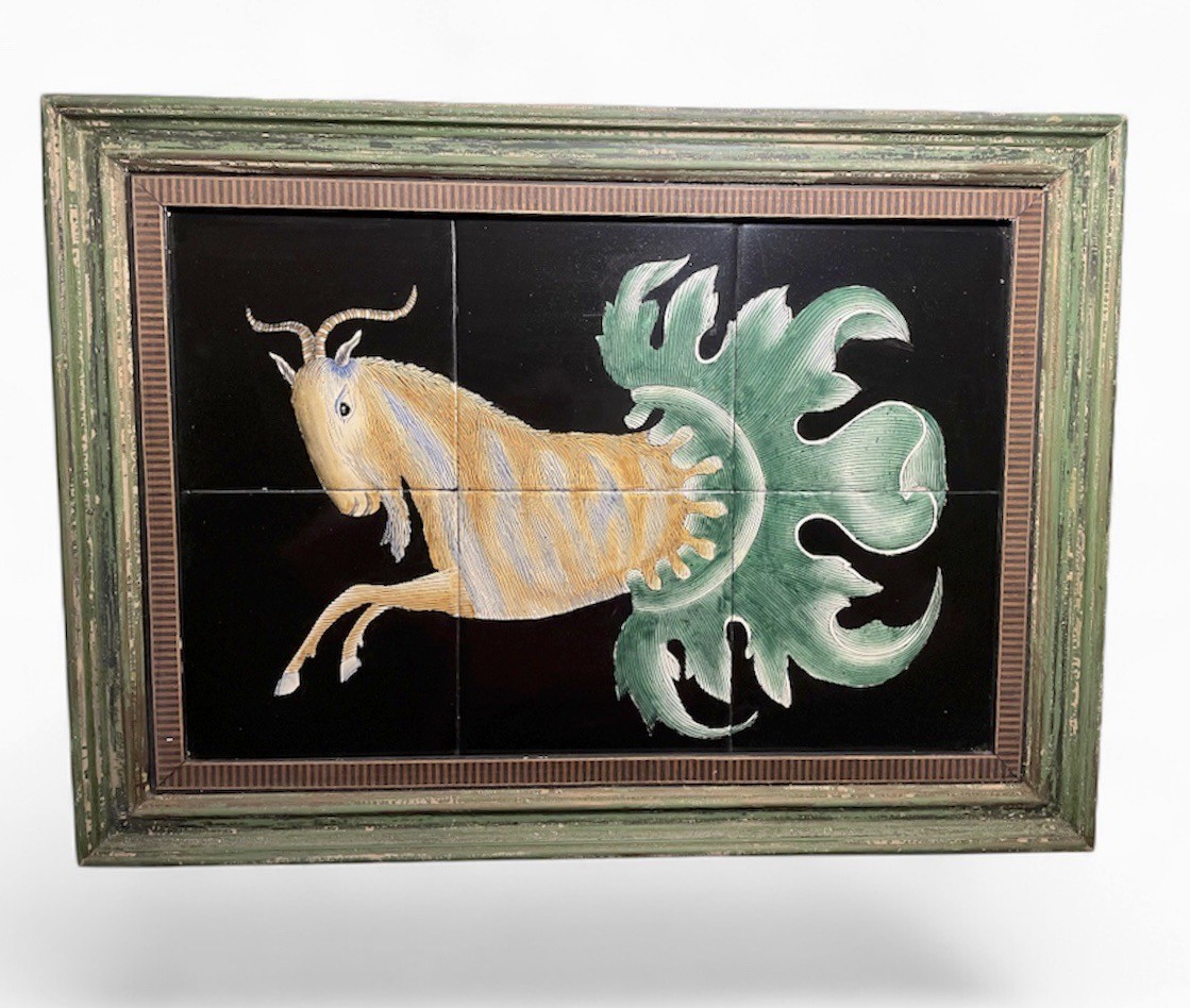 John Richard Zodiac Capricorn Tile Mosaic Marquetry Framed Art Tray 15.5x 21.5”