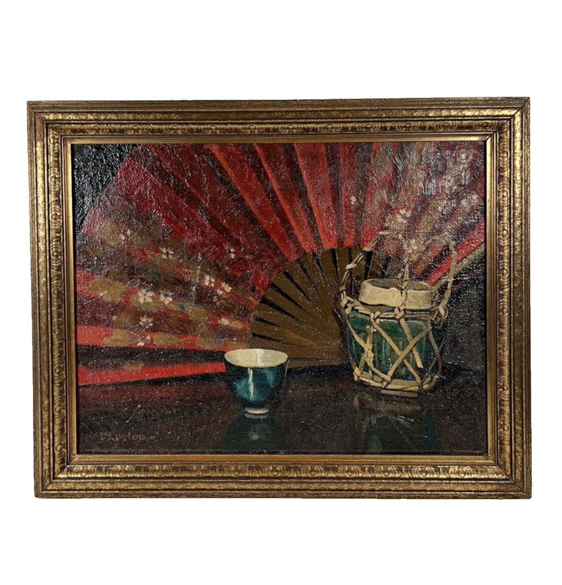 EUGENE L TAYLOR ORIGINAL ANTIQUE ASIAN STILL LIFE ILLUSTRATION VINTAGE PAINTING