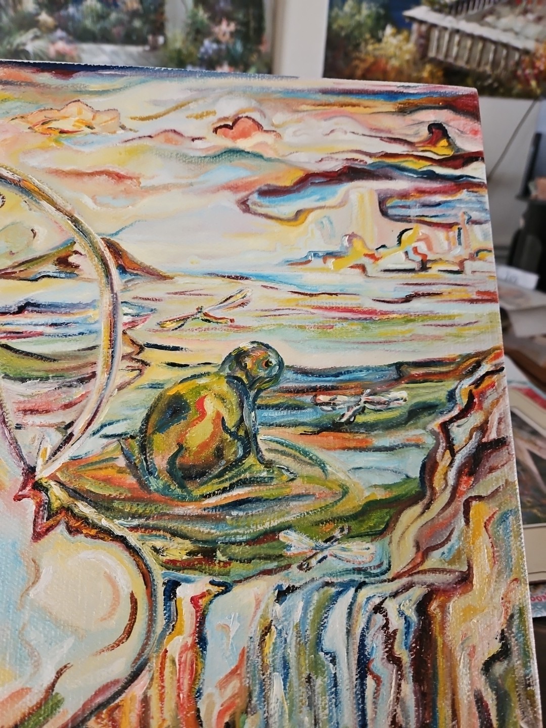 Original VTG 1984 Abstract Art Oil On Linen «The Hook» By Michael B.Stuart