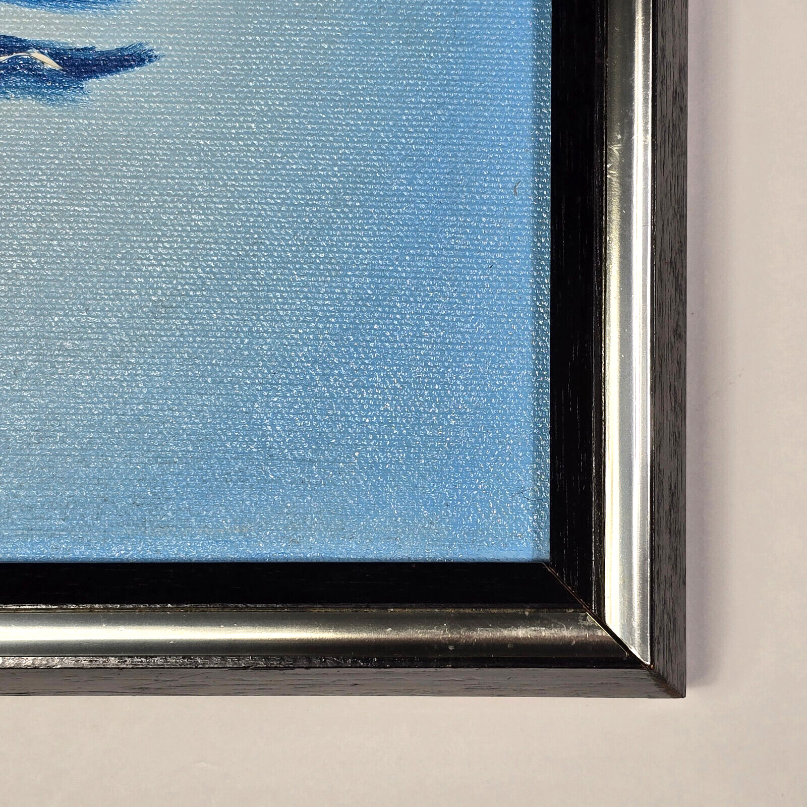 Diptych Set of 2 Oil Paintings on Canvas, Sea Gulls, Ocean, Beach, Blue VTG 1970