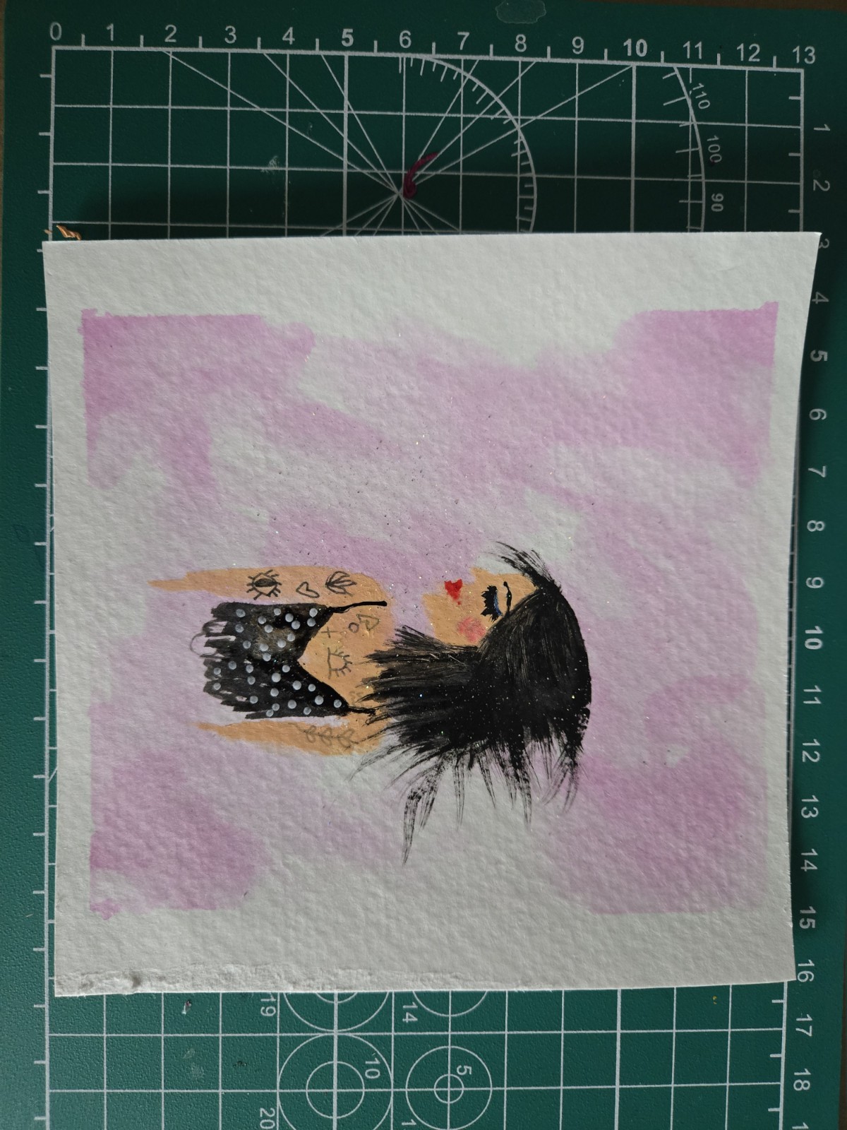Tiny art. Art Card. Signed 5 in X 5 in. Inked Girl. It’s An Artisan Thing.