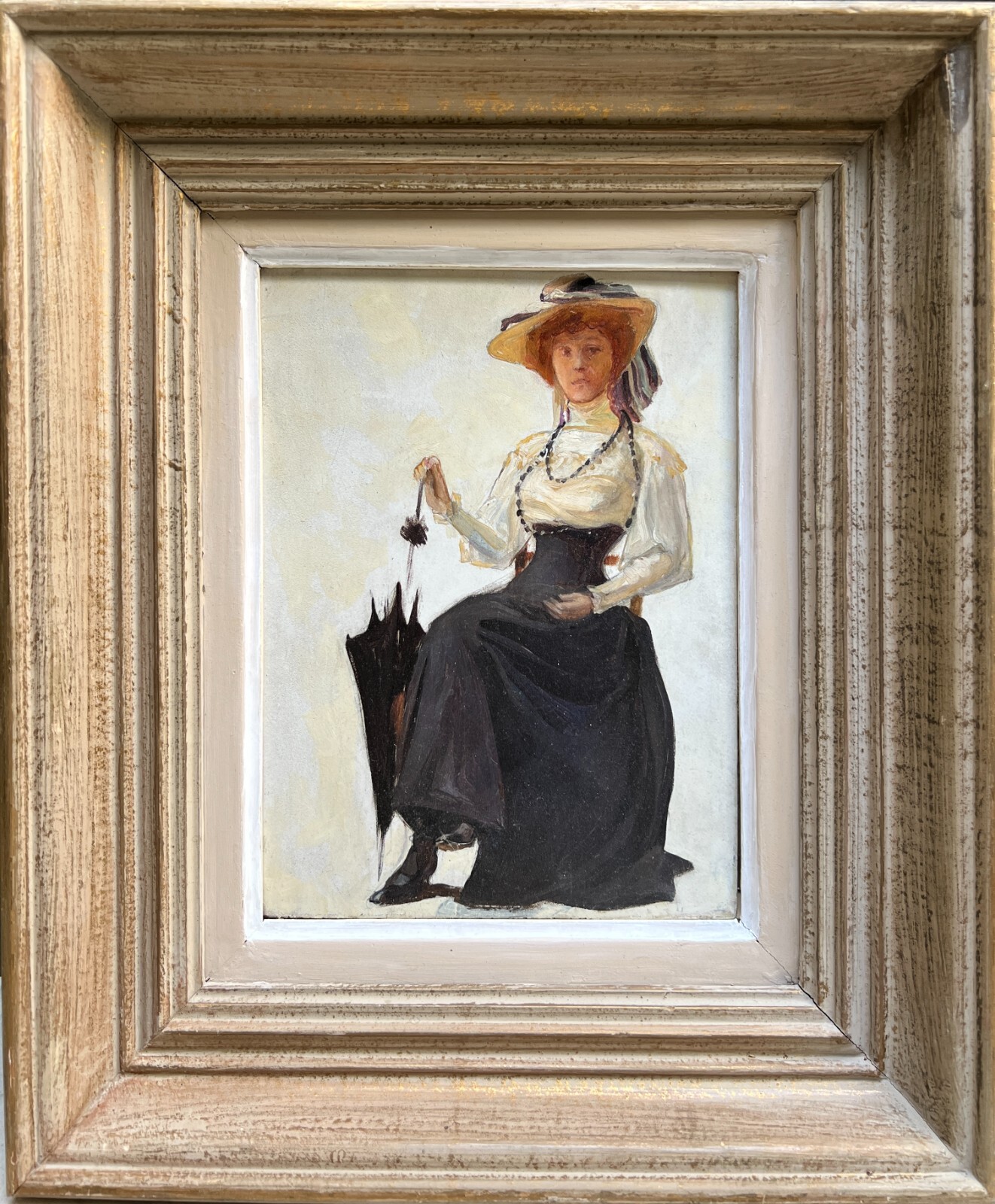 French School Around 1890 – Elegant with Umbrella – Impressionist