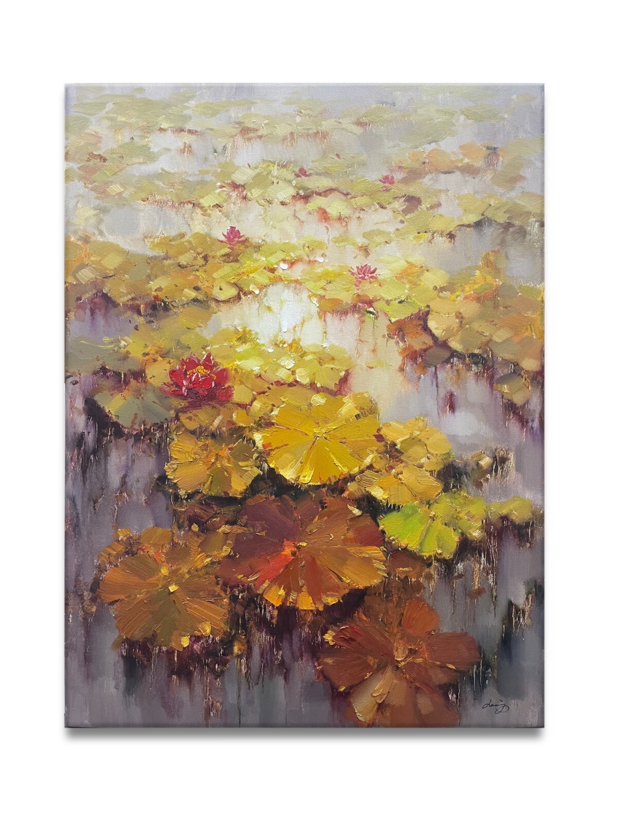 Hungryartist -Original Oil Painting of a Pond of Lily Pad on Canvas 36×48