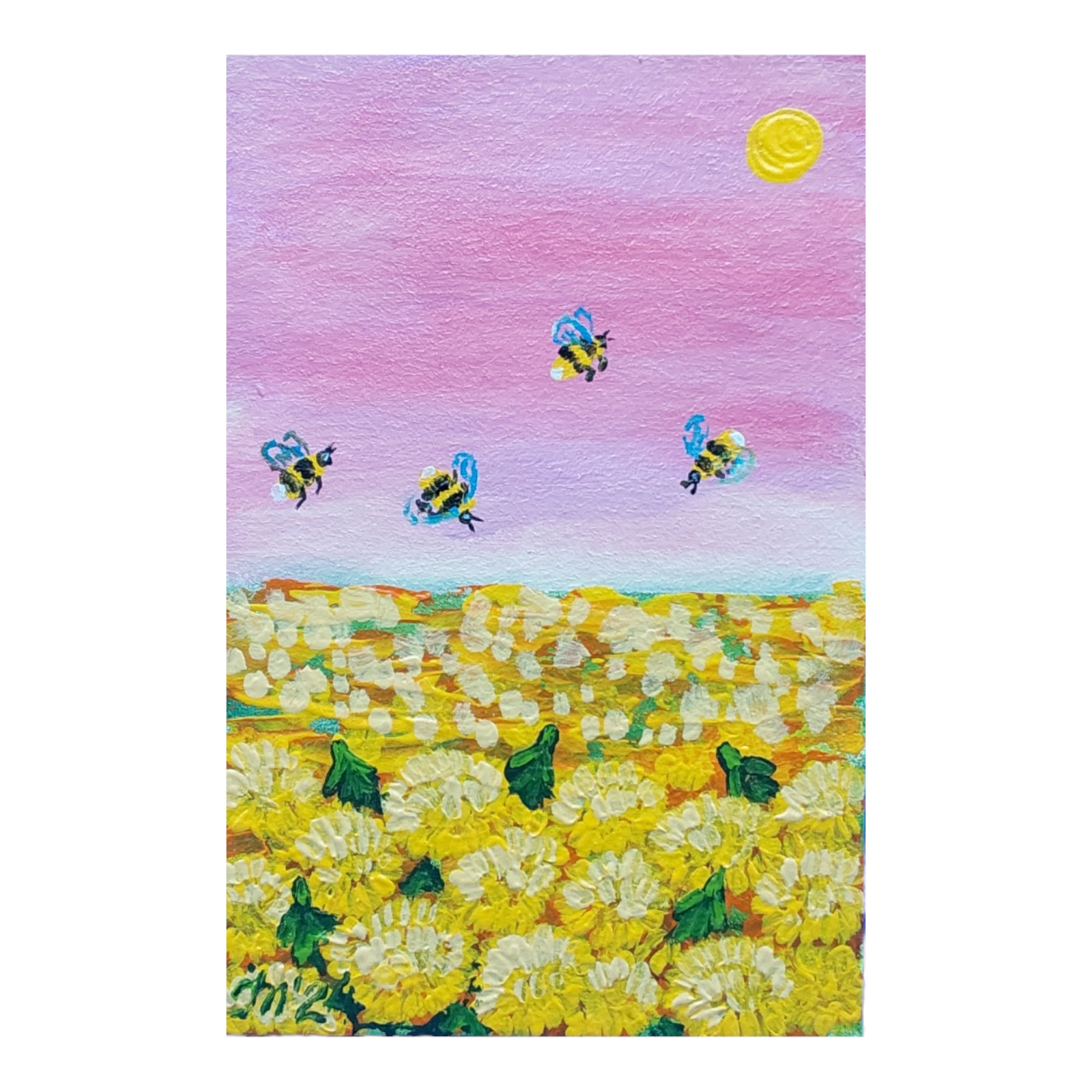 Dandelions Honey Bees Original Painting Wildflowers Gift Art Handmade Wall Art