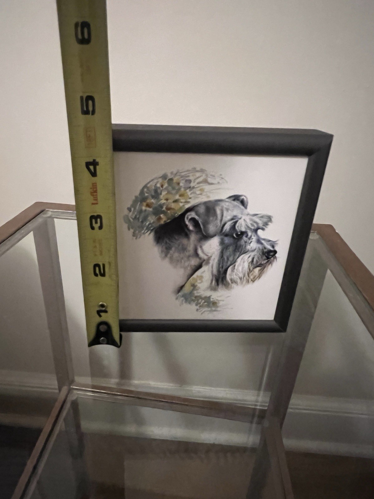 Framed Schnauzer Dog Artwork Realistic Pet Portrait Pewter Frame