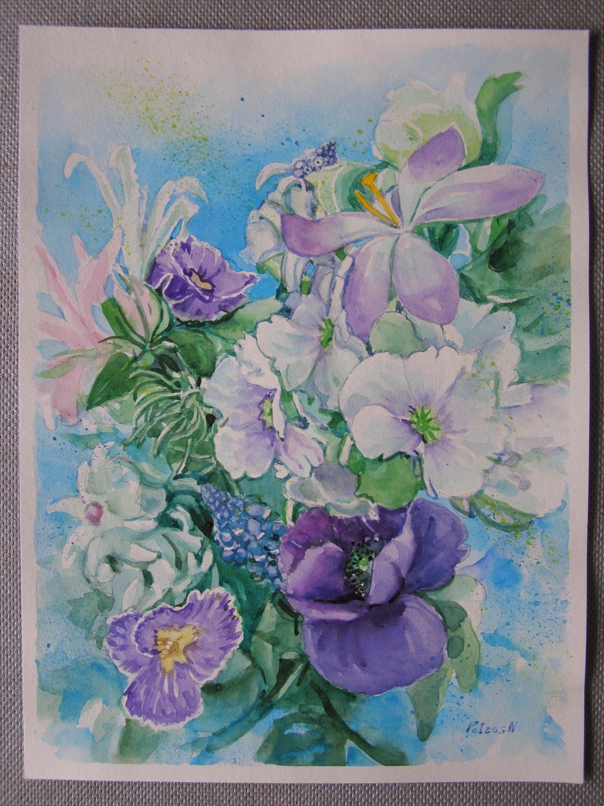 Spring Flowers Bouquet Original Watercolor Acrylic Painting Art By Artist