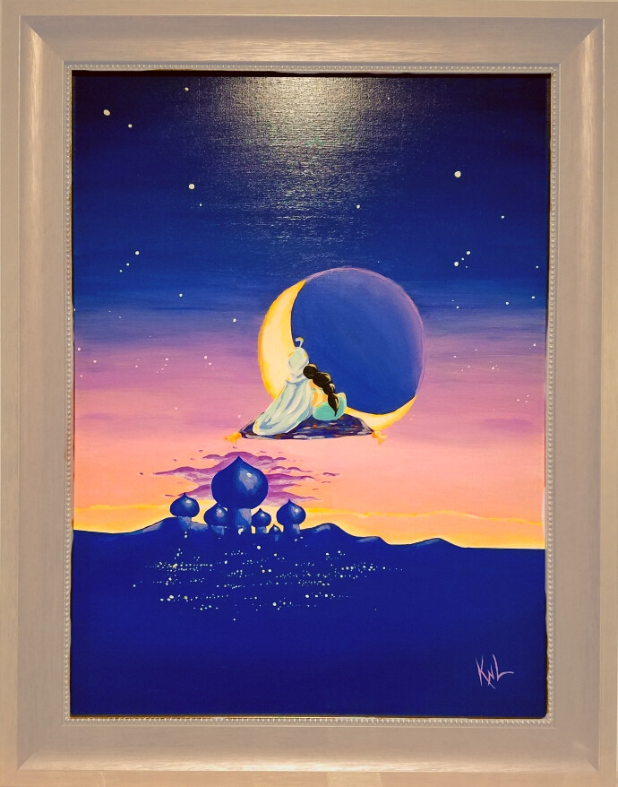 ORIGINAL ACRYLIC PAINTING FRAMED DISNEY’S ALADDIN & JASMINE «A WHOLE NEW WORLD»