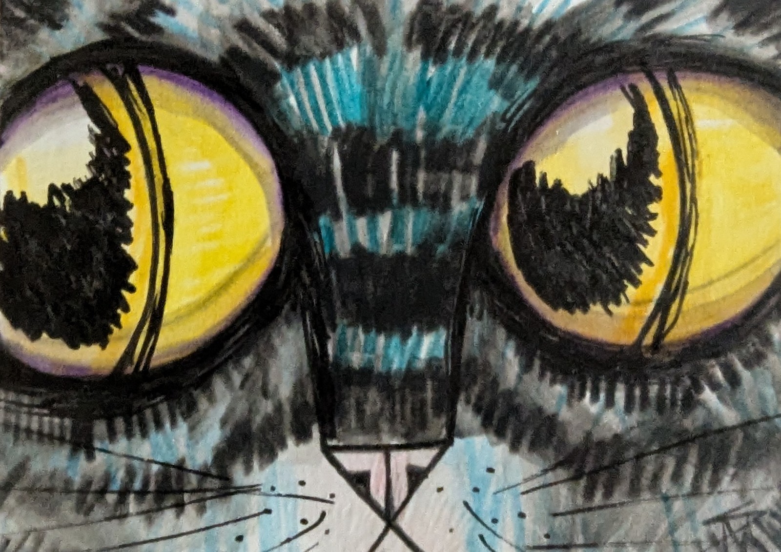 Original ACEO Cat Painting Collectible Tabby Modern Face Art By Samantha McLean