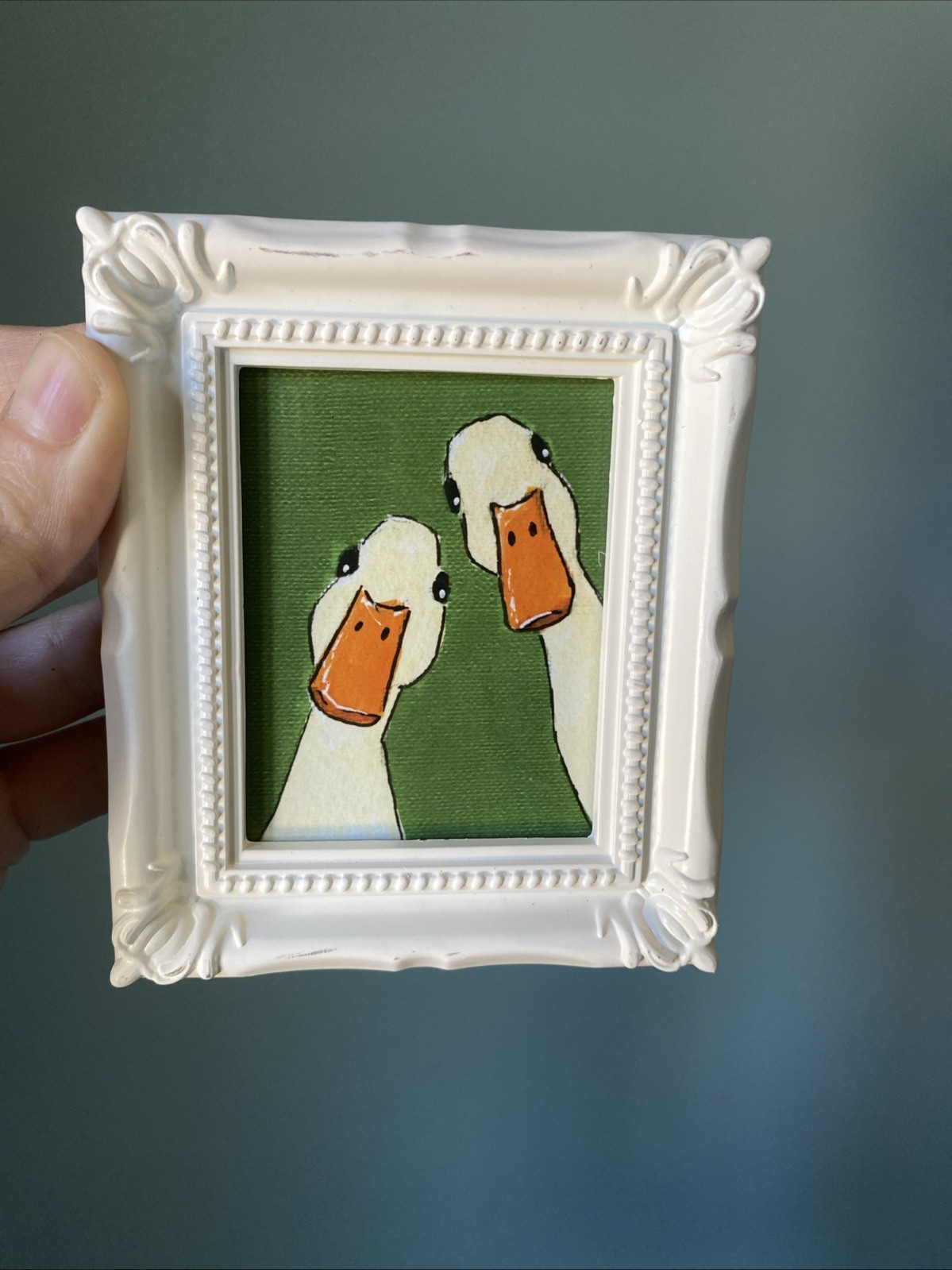 PRINT Goose Duck Farm Animals Cute,funny, Painting,framed,miniature,small,mini