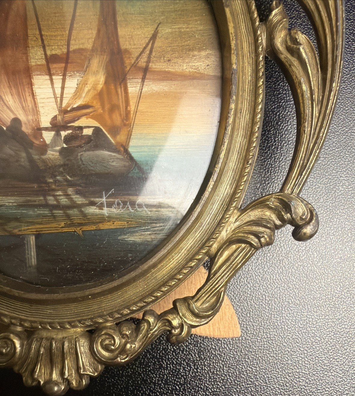 VTG Miniature Oil Painting ~ Tara Productions ~ Brass Frame ~ Made in Italy