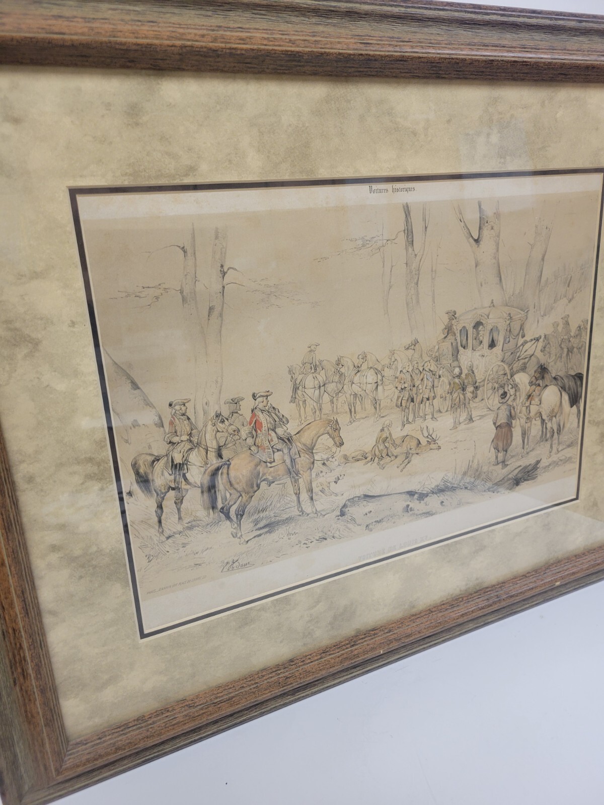 Antique 19th Century Art Depicting a Military Scene with Soldiers on Horseback