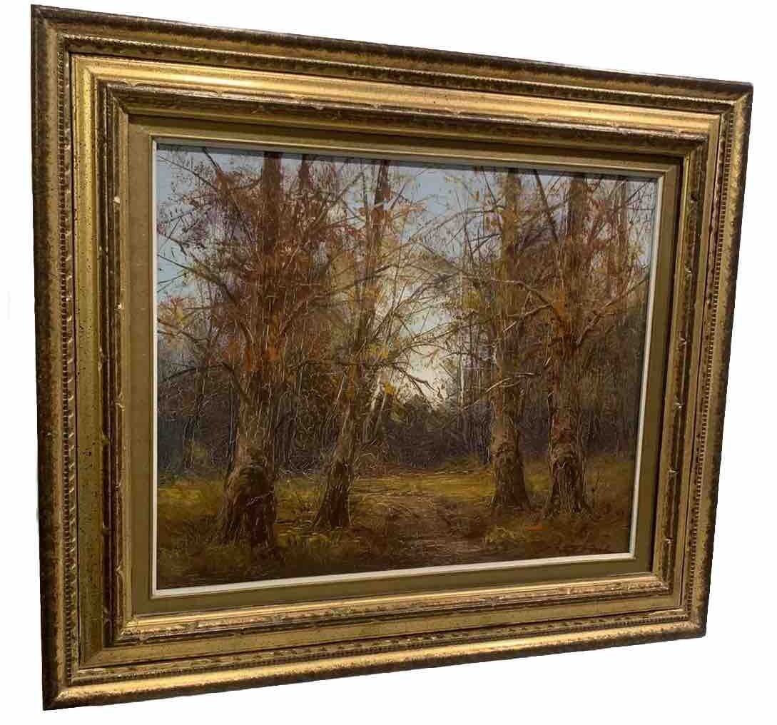 VTG Impressionistic Tree Landscape OOC Oil Canvas 23”x27” (16×20) Signed Framed
