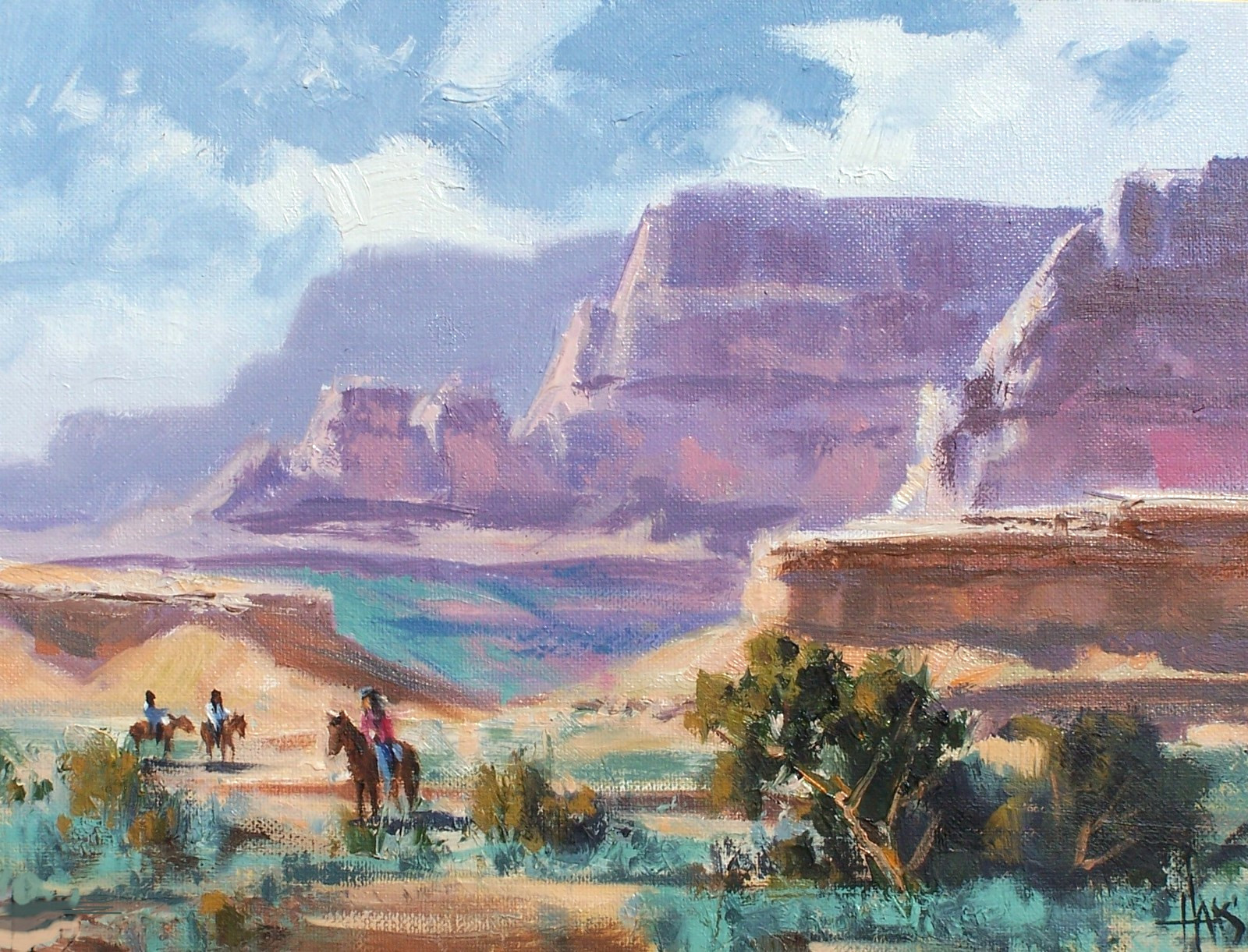 TOM HAAS painting ‘Windswept Plateau’ oil 9″x12″ Vermilion Cliffs Arizona horses