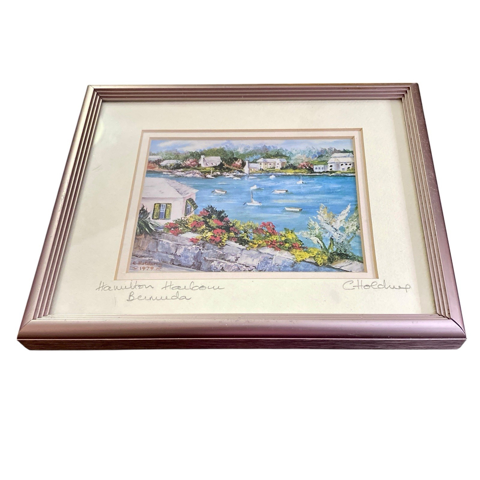 Signed Tropical Beachcore Coastal Framed Watercolor Litho Seaside Nautical 10×8