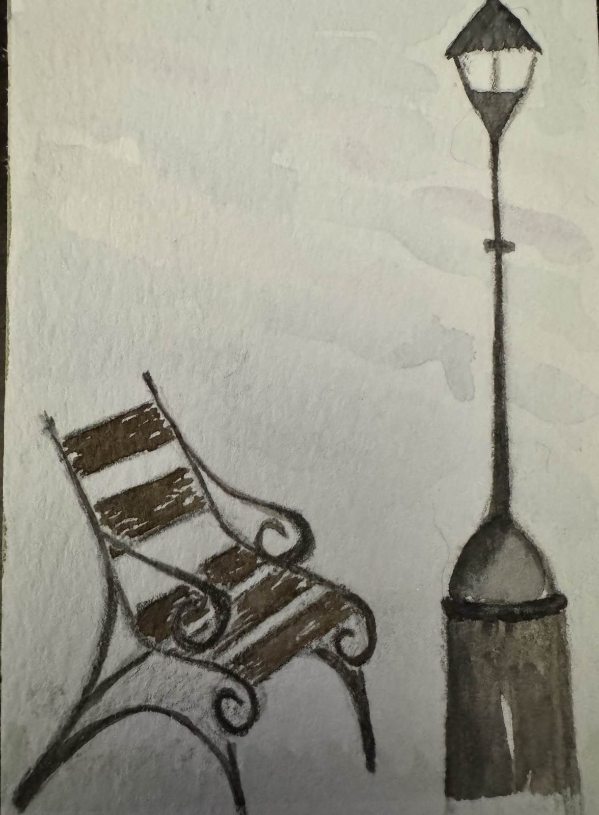 “Meet Me In The Bench” ACEO Watercolor By DBossert Features Scene In A Park
