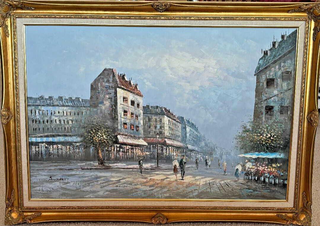Caroline Burnett oil painting Paris. 36″ X 24″ (Canvas Size) in Gold Wood Frame