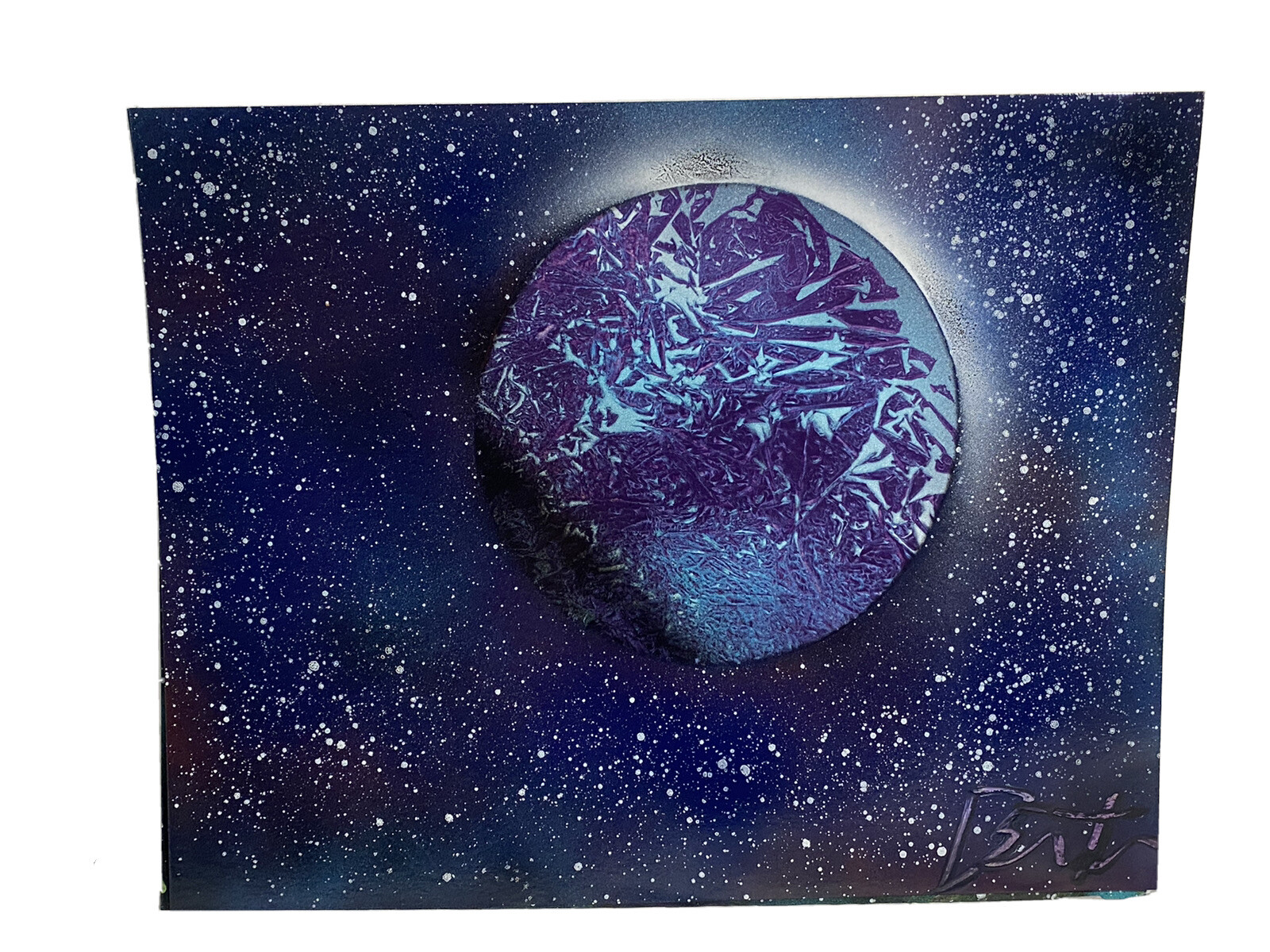 Spray paint galaxy planet art 11×14