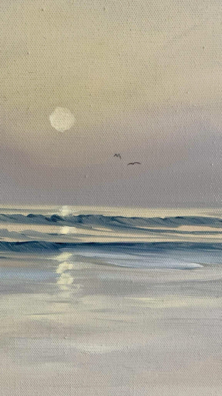 Vintage Sunrise Seascape Beach Front Oil Painting On Canvas Signed HARRIS Artist