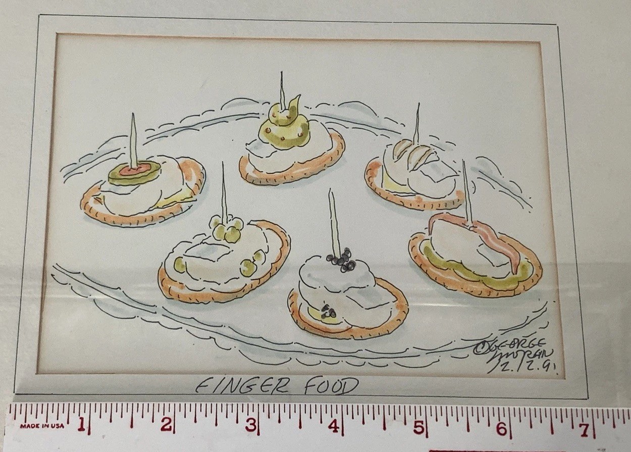 Vintage George Moran Signed Art Original Watercolor «FINGER FOOD» 2-17-1991