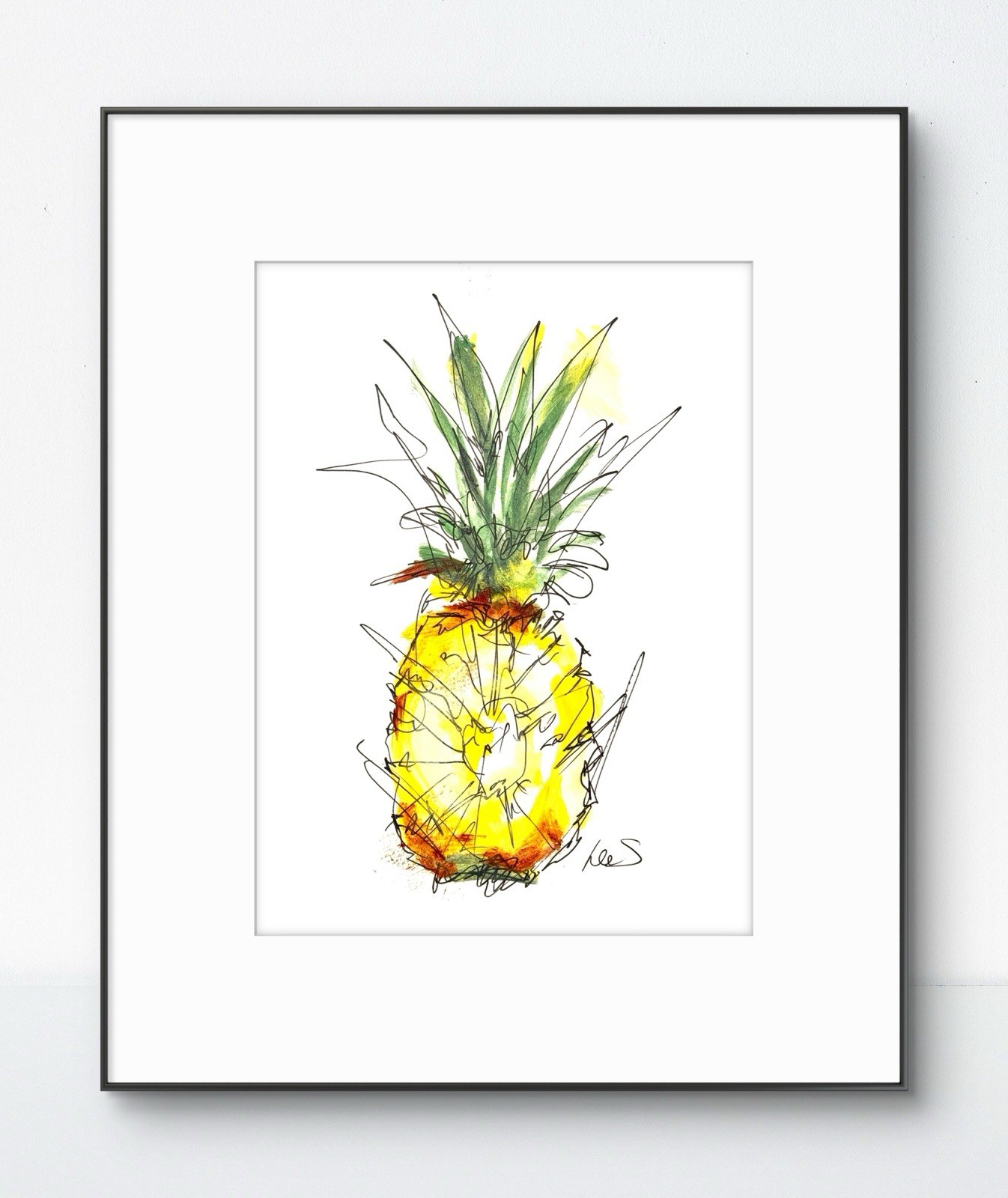 Original Abstract Expressionism 9X12 Pineapple 2 Paper Ink Handmade Signed 15