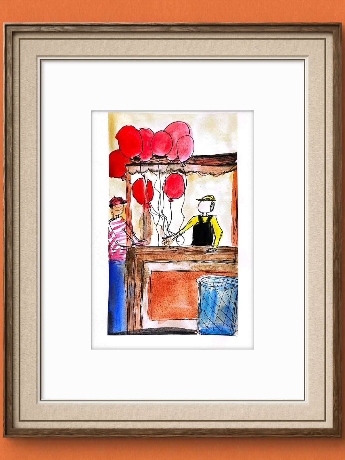 Balloon Stand Abstract Expressionist Original Watercolor On Paper 6×9 Signsd