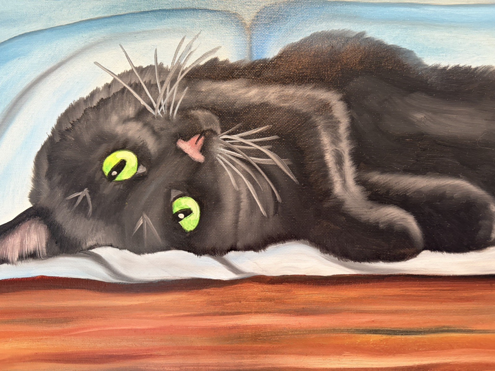 Original oil painting 11 x 14 inches beautiful colorful black cat