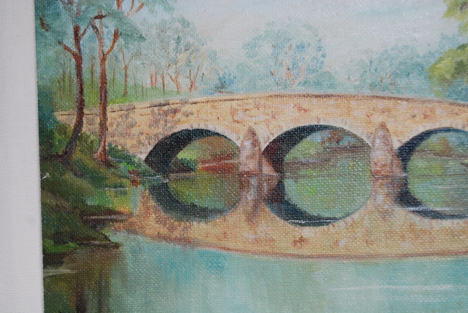 SIGNED FRAMED OIL BURNSIDE BRIDGE MD COUNTRY LANDSCAPE SCENE ARTIST MARY CARRILL
