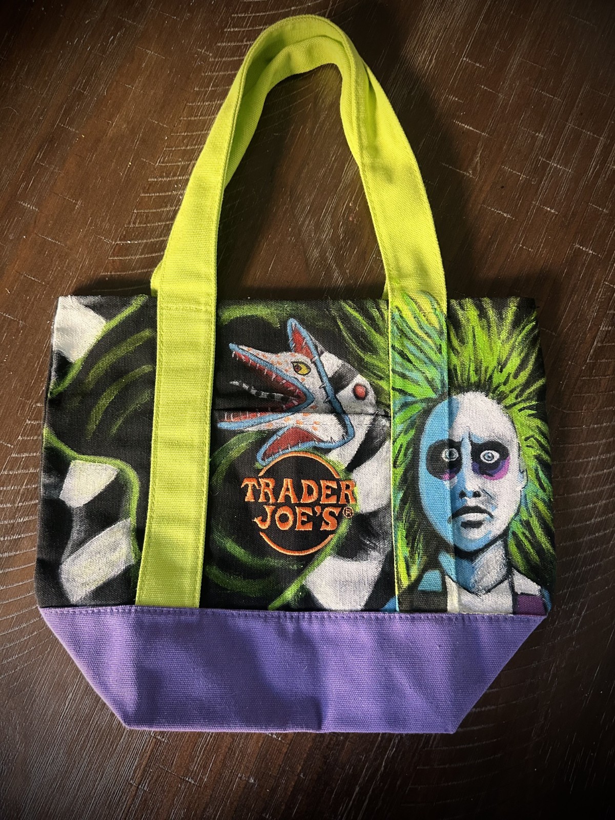 Hand Painted Trader Joe’s Mini Tote Bag «BEATLEEJUICE» Canvas