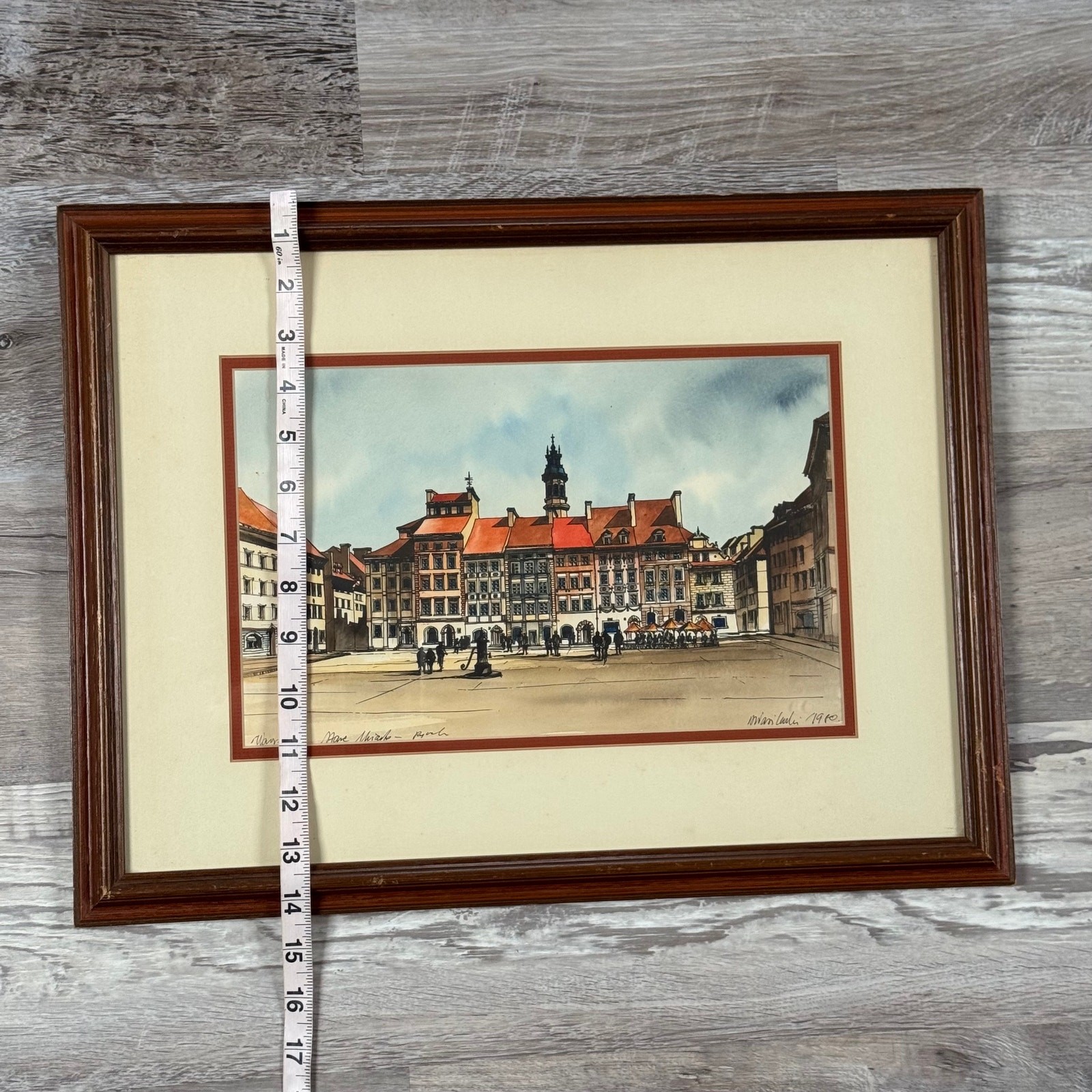 Vintage Original Watercolor & Ink European Cityscape Framed Art 1970