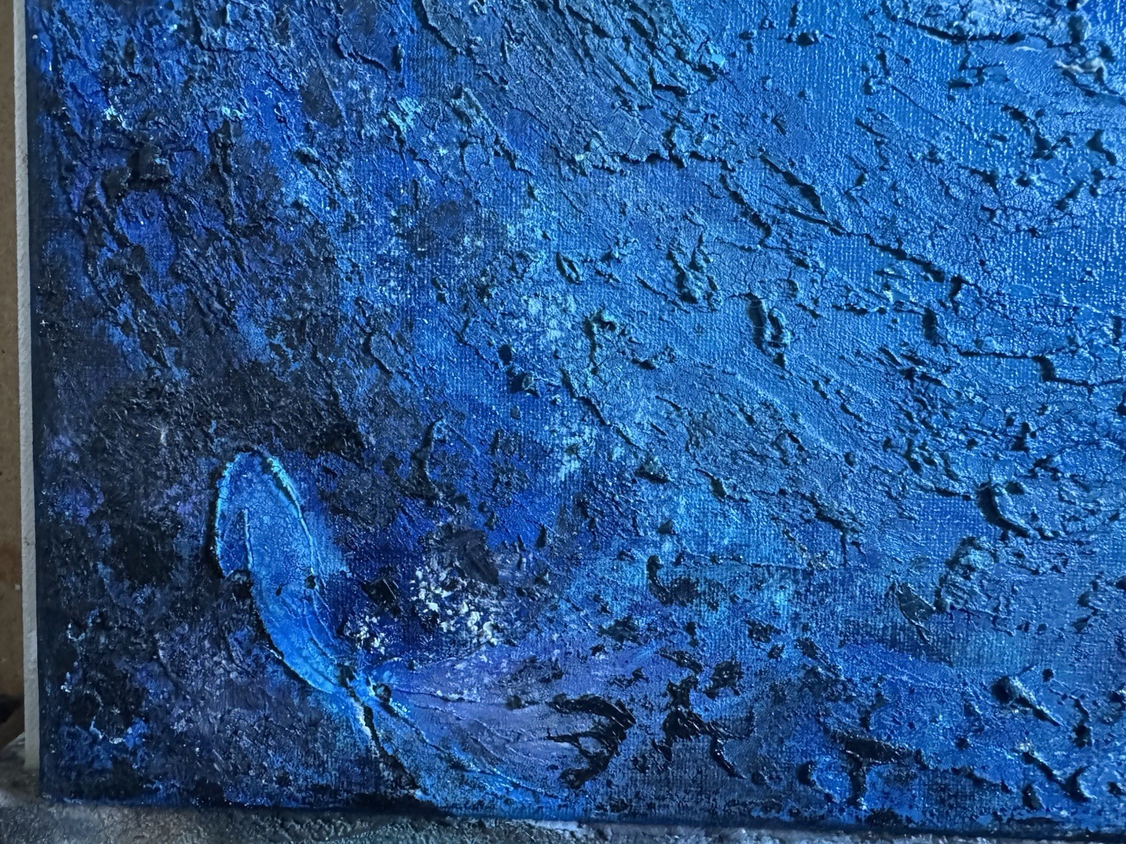 Abstract Oil Painting on Canvas Medium 16/20 Inch texture handmade fish space