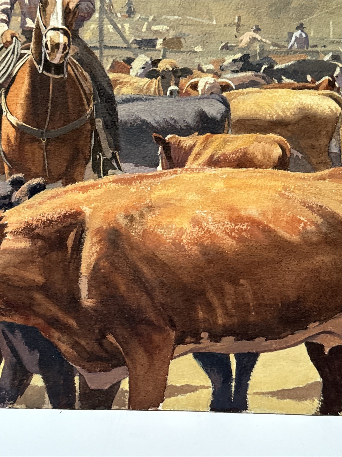 VINTAGE COWBOY PAINTING WESTERN RANCH COWBOYS FARM FARMING AMERICAN COWS