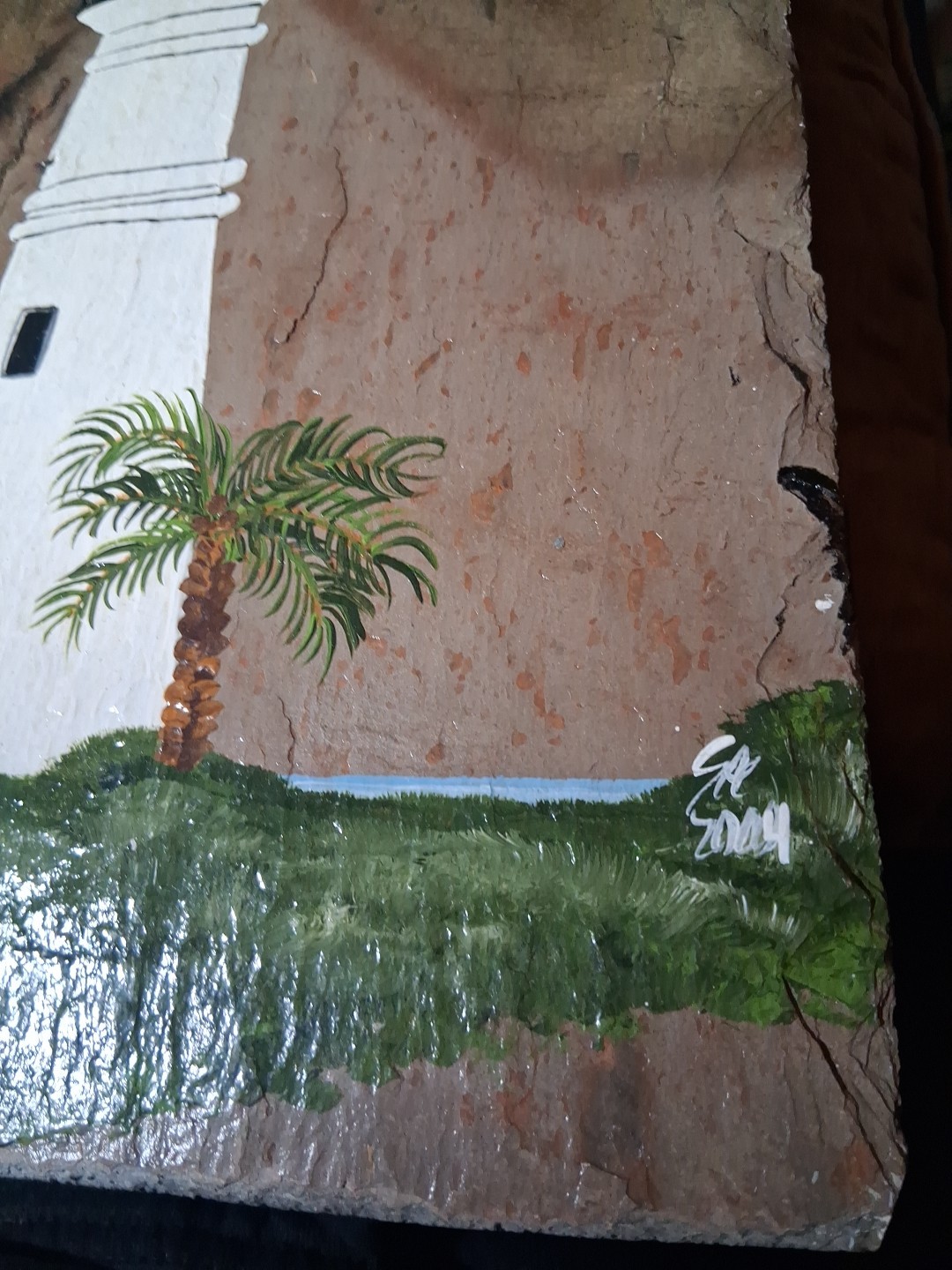 Lighthous Original Painting Florida Key West vintage On Slate Signed