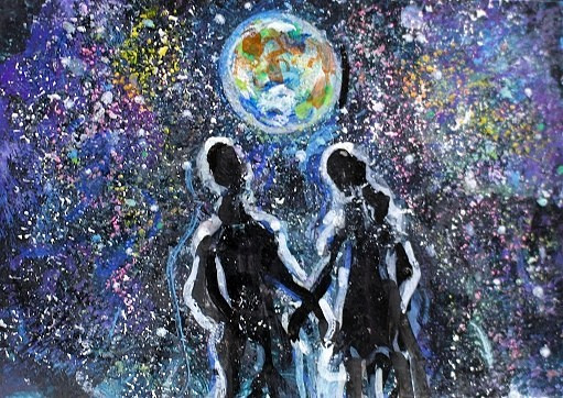 ACEO Original Painting Divine Energy Soul Self TWIN FLAME Earth Love Stars ART