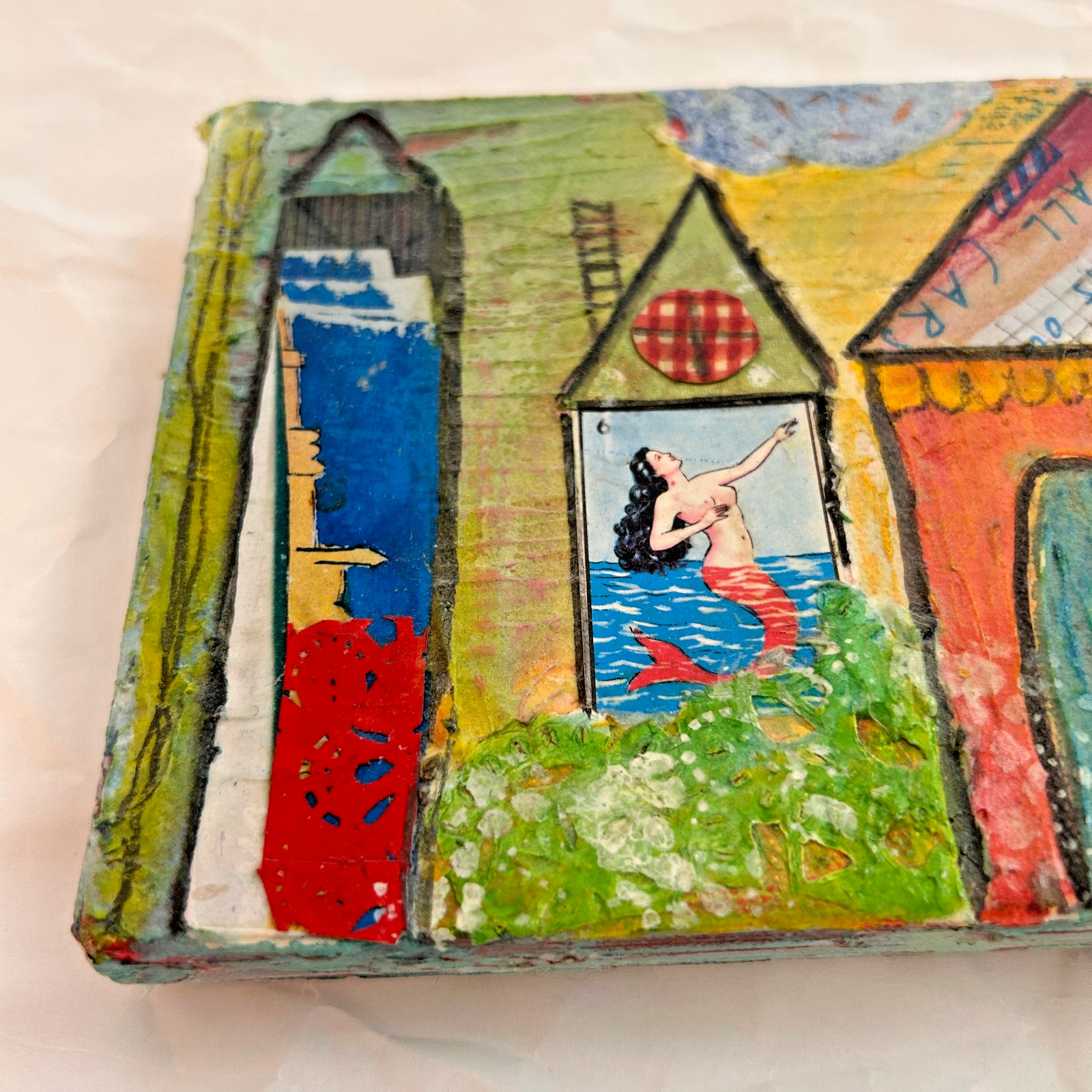 Mexican Mermaid painting by S. Dos Reis Collage Oil On Canvas 7″ x 5″