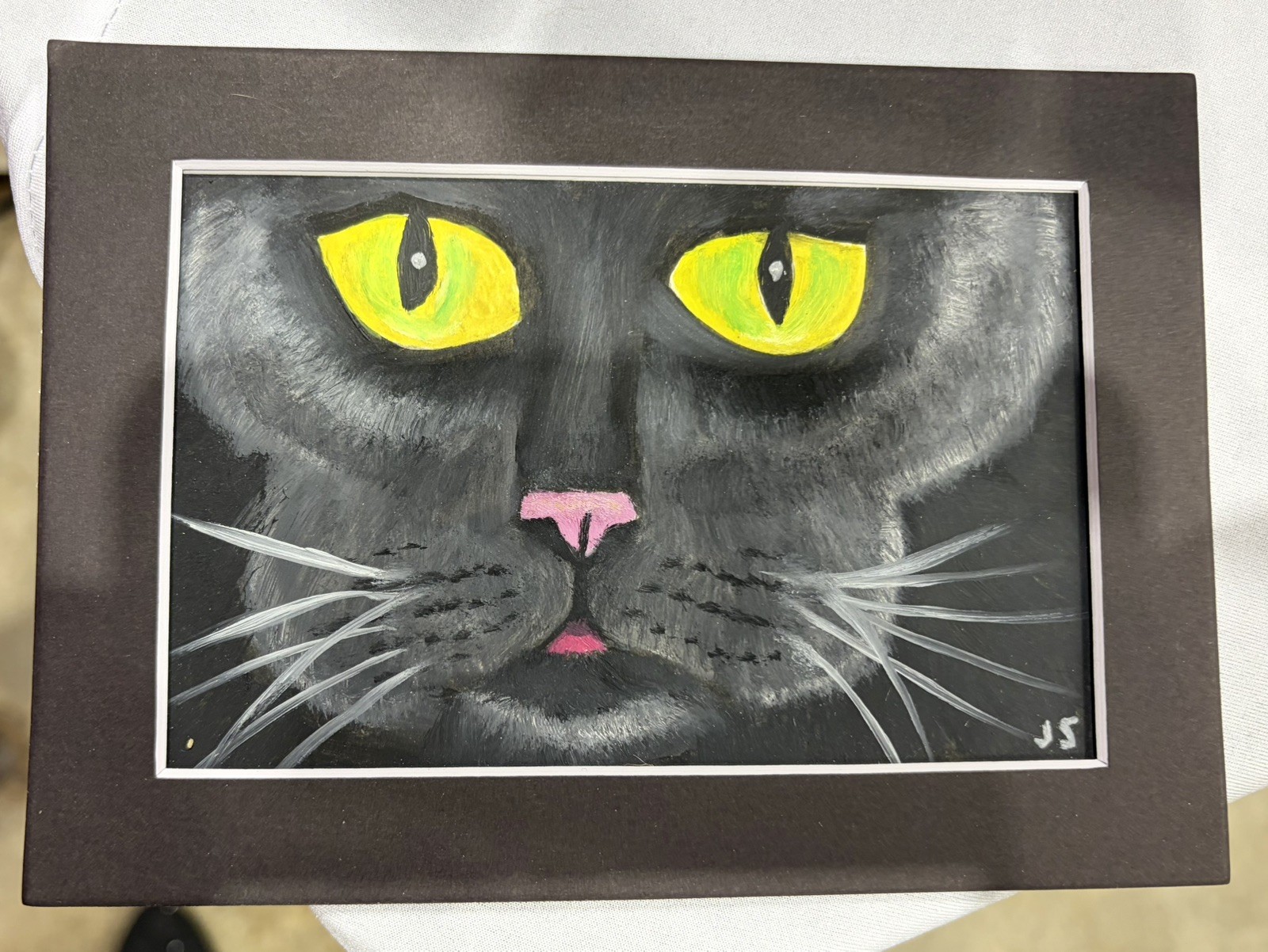 Original oil painting 5 x 7 in including black matte-Free Ship-black cat